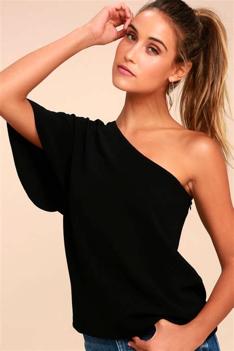 Chic Black Top One Shoulder Top Black Blouse Chic Top