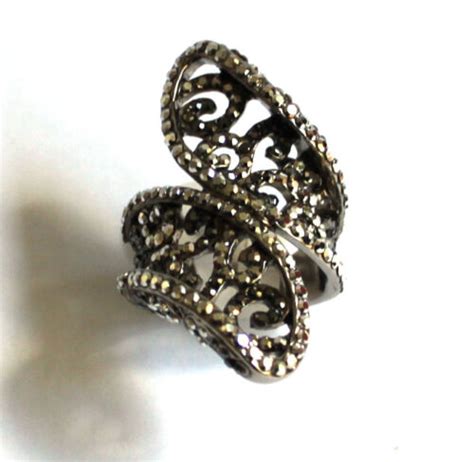 Butler And Wilson Silver Crystal Filigree Curved Ring UK N US 6 5 NEW