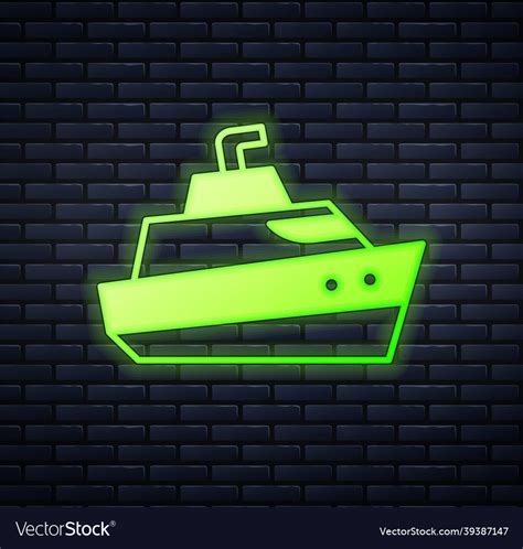 Glowing Neon Speedboat Icon Isolated On Brick Wall