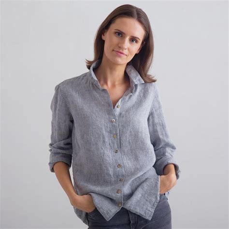 Graphite Grey Melange Linen Collar Shirt For Woman Etsy Linen