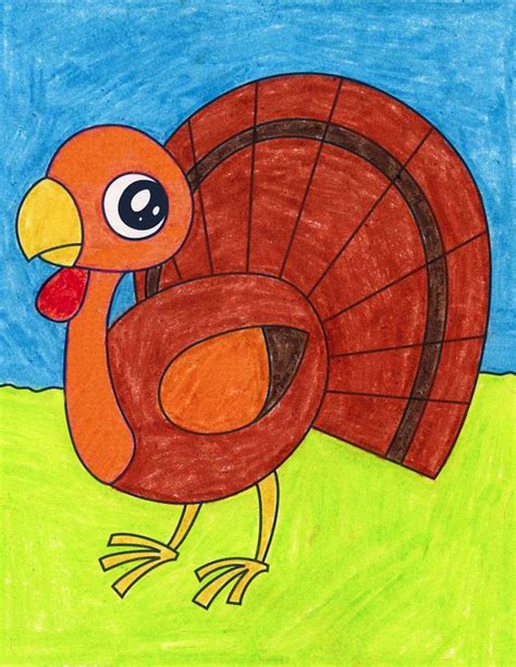 Easy How To Draw A Cute Turkey Tutorial And Turkey Coloring Page