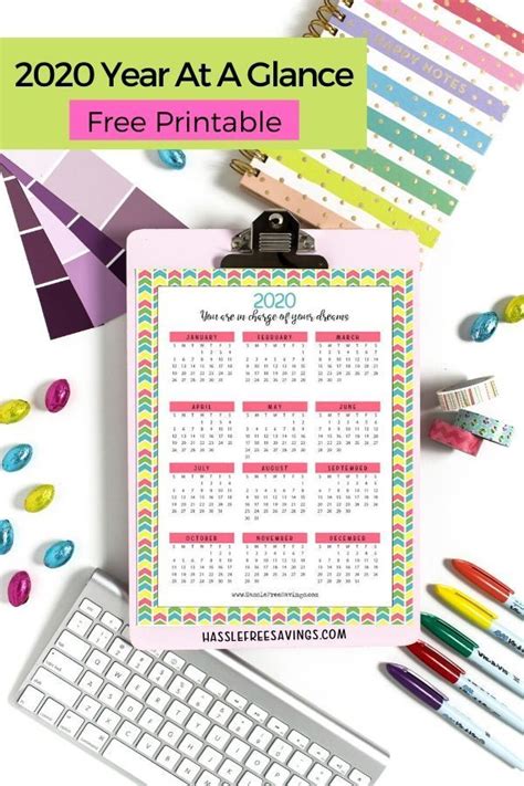 2020 Year At A Glance Free Printable Bill Pay Calendar Paying Bills