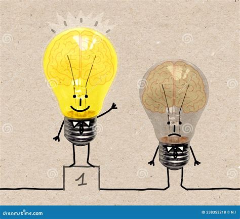 Funny Cartoon Light Bulbs With Brains Stock Illustration Illustration