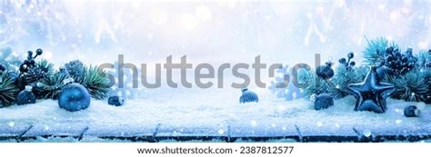 Winter Decoration Blue Star Snowflakes On Stock Photo 2387812577