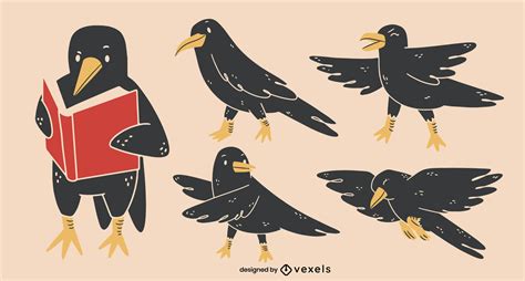 Cartoon Raven Bird Character Set Vector Download