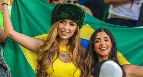 beautiful fan girls from brazil during fifa world cup 2018 match serbia vs brazil editorial