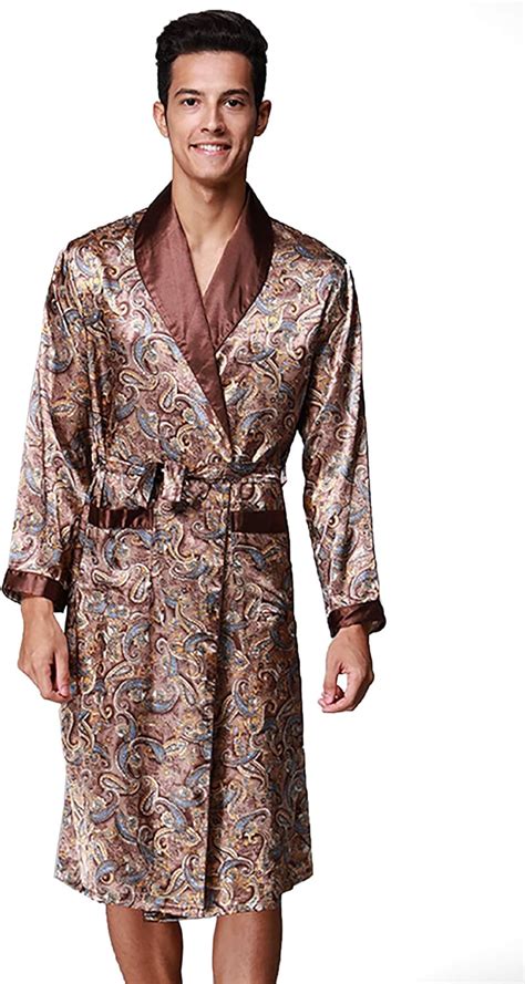 Mens Paisley Print Satin Robe Silk Summer Long Bathrobe Lightweight Sleepwear Amazonca