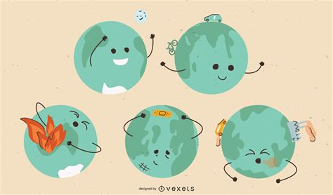 Earth Day Planet Cartoon Set Vector Download