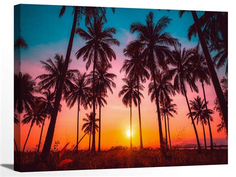 Sunset Tropical Palm Trees Beach Nature Pink Sky Landscape Etsy
