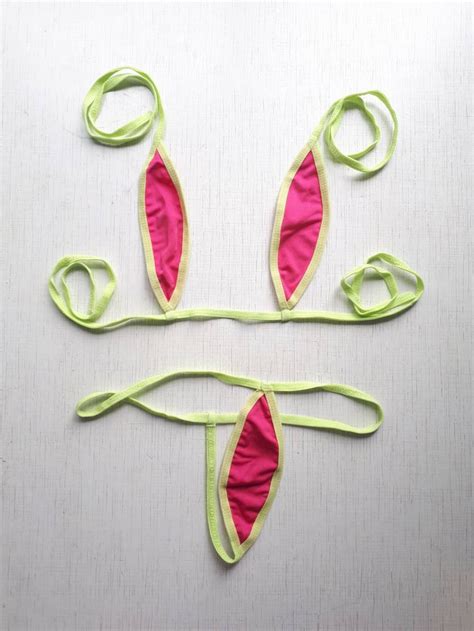 Micro G String Bikini Set Neon Greenpink Extreme Thong Etsy