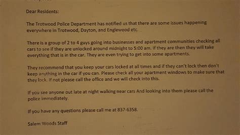 Neighbors Get Letter Warning About Thieves Wkef