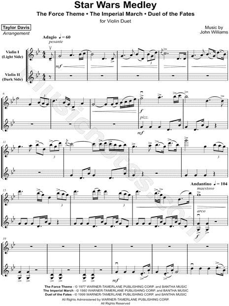 Taylor Davis Star Wars Medley Violin Duet Sheet Music In G Minor