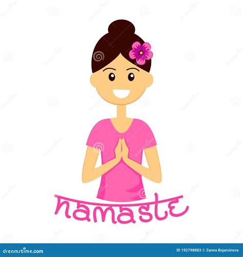 Smiling Woman Character With Welcome Gesture Of Hands Namaste Mudra