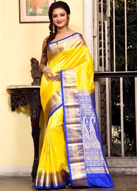 Yellow Pure Kanjivaram Silk Zari Woven Paisley Style Saree Paisley Fashion Saree Saree Styles