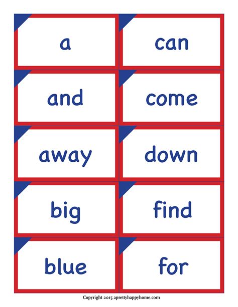 Kindergarten Sight Word Flash Cards Free Printable A Pretty Happy Home