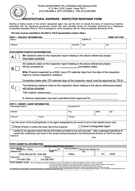 Fillable Inspection Response Form Printable Pdf Download