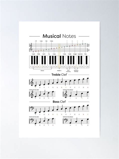 Music Notes Cheat Sheet Music Theory Poster Poster By Pennyandhorse
