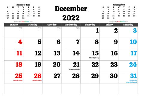 Free Printable December 2022 Calendar Pdf Png Image