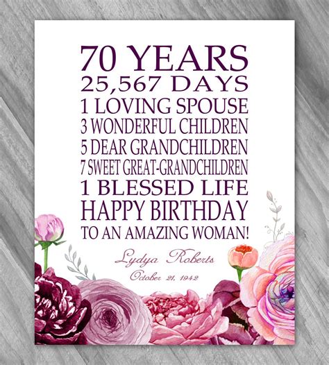 birthday t 70 years personalized 70th birthday t for her etsy 70th birthday ts