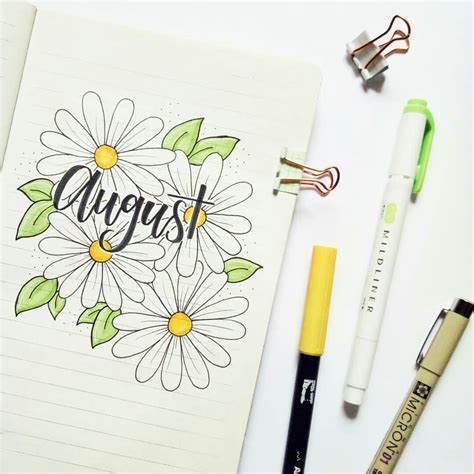 August Bullet Journal Cover With Daisies Bullet Journal Books