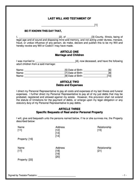Free Will Template Illinois Fill Out And Sign Online Dochub