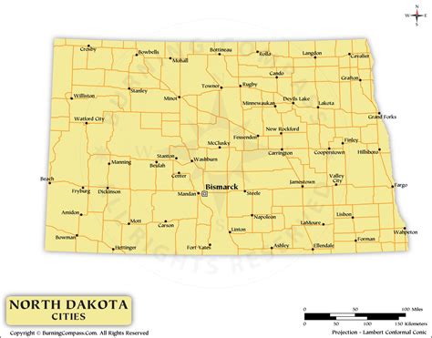 North Dakota Cities Map Hd
