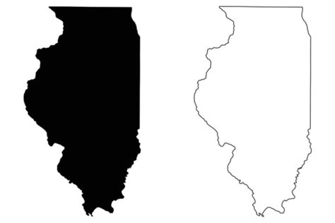 Illinois Il State Maps White Background With Isolated Black Silhouette