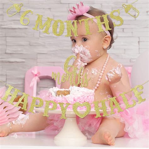 Buy 6 Months Banner Happy Half Banner Gold Glitter And 6 Months Gold