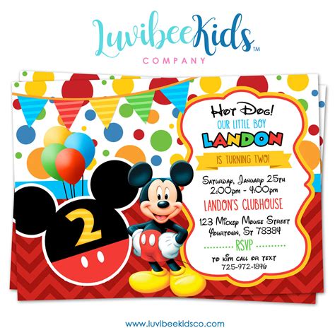 Mickey Mouse Birthday Invitation Printable Invite Style 02