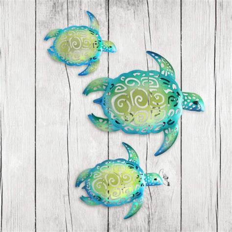 3d Durable Set Of 3 Metal Sea Turtle Beach Theme Decor Wall Art