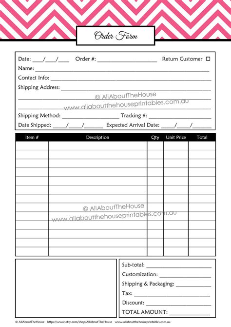 Editable Order Form Template Product 653 Pink 3 Instant Download All About Planners