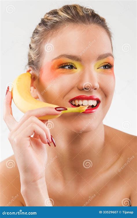 Woman Beauty With Banana Stock Image Image Of Makeup 33529607