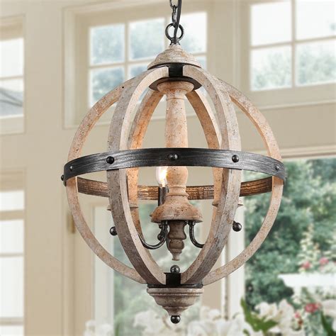 LNC Farmhouse Distressed Wooden Chandeliers With 3 Lights Kitchen