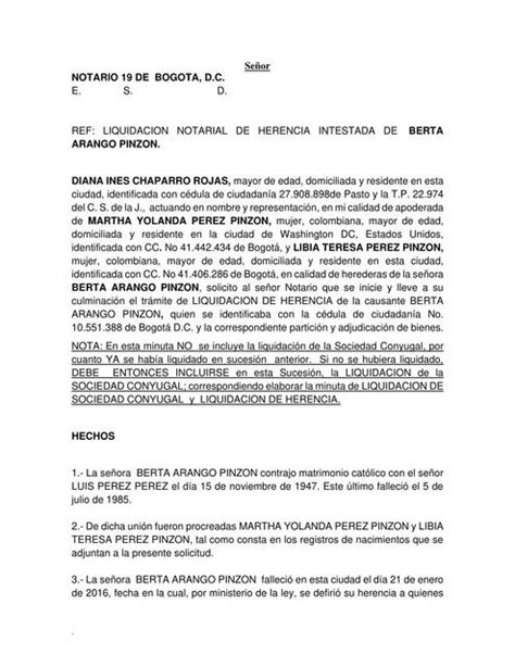 Minuta Modelo De Sucesión Intestada Notarial Cristian Camilo Pérez Meza Udocz