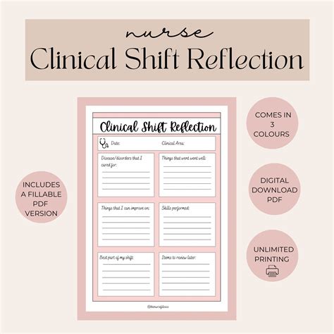 Nurse Clinical Shift Reflection Template Nurse Reflection Etsy