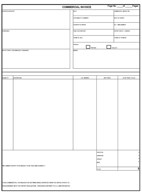 Free Commercial Invoice Template Pdf Word