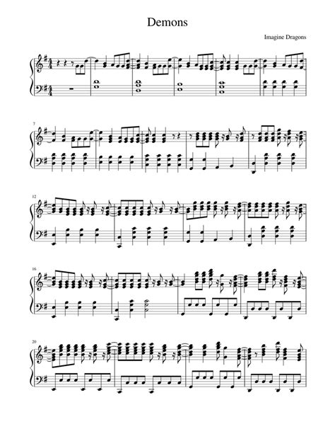 Demons Imagine Dragons Sheet Music For Piano Solo