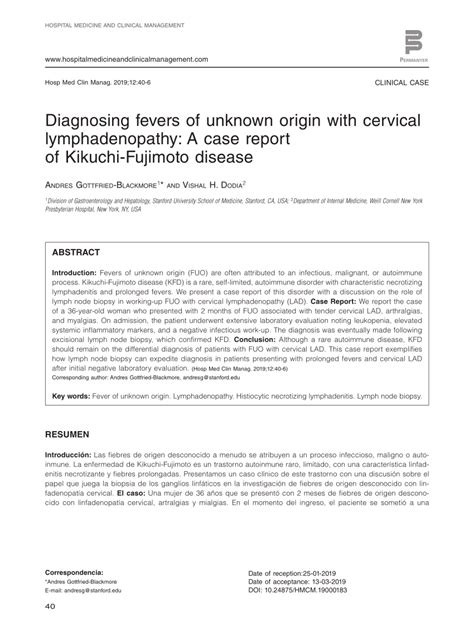 Pdf Diagnosing Fevers Of Unknown Origin With Cervical Lymphadenopathy