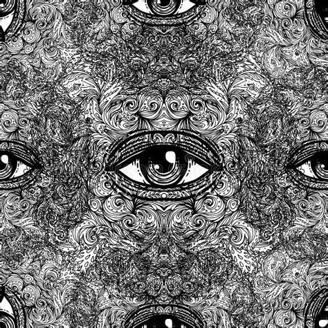 All Seeing Eye Seamless Pattern Hand Drawn Vintage Style Background