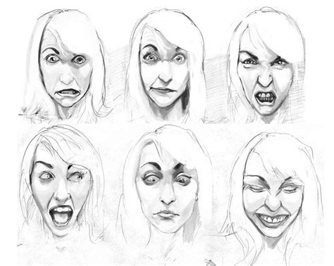 Sketches Of Different Facial Expressions For The Characters Head And