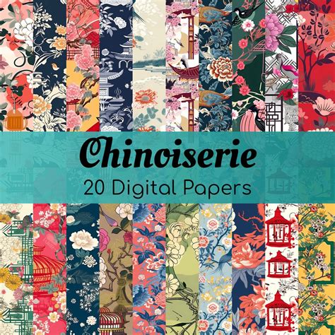 Chinoiserie Digital Paper Bold Floral Asian Influence Art Download 20