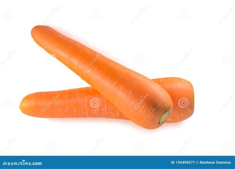 Two Overlapping Fresh Orange Carrots Isolated On White Background In