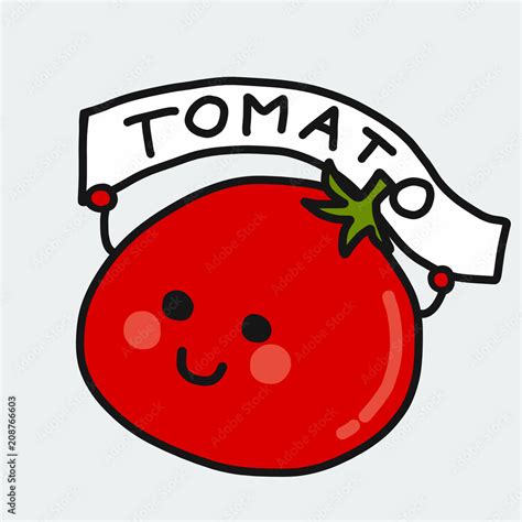 Tomato Cute Smile Face Cartoon Vector Illustration Doodle Style Stock