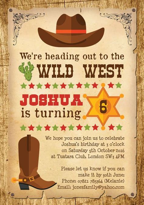 Cowboy Wild West Birthday Party Invitation Birthday Party Invitation