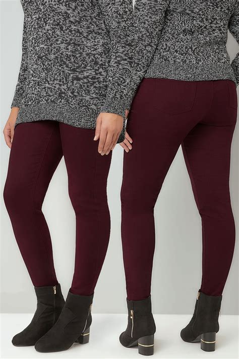 Wine Pull On Stretch Jenny Jeggings Plus Size 16 To 36
