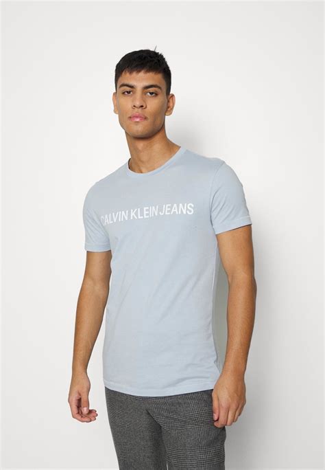 Calvin Klein Jeans Institutional T Shirt Print Bayshore Blue Hellblau Zalando At