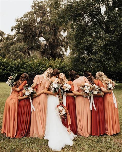 Photo Shared By Emily Mathewson Photography Rust Bridesmaid Dresses Mismatched Bridesmaid