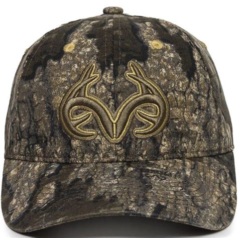 Realtree Mens Realtree Timber Camo Embroidered Antlers 6 Panel Cap By