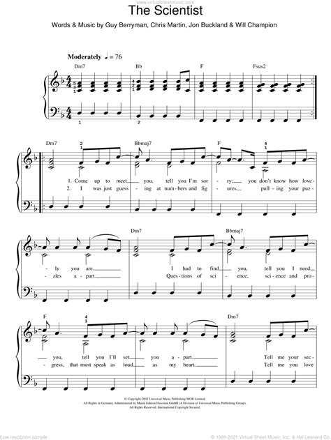 Coldplay The Scientist Easy Sheet Music For Piano Solo Pdf