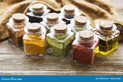 Jars With Dried Herbs Spices Stock Photo Image Of Paprika Cuisine